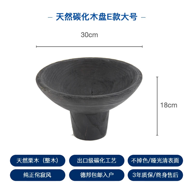 Wabi Sabi Charred Wood Tray Black Fruit Bowl Minimalist Display Platter for Hotel Rustic Storage Tray for Living Room Decoration